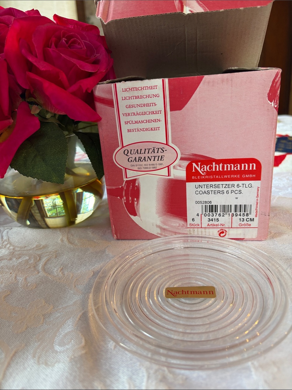 Nachtmann Clear Glass Coasters with Original Box